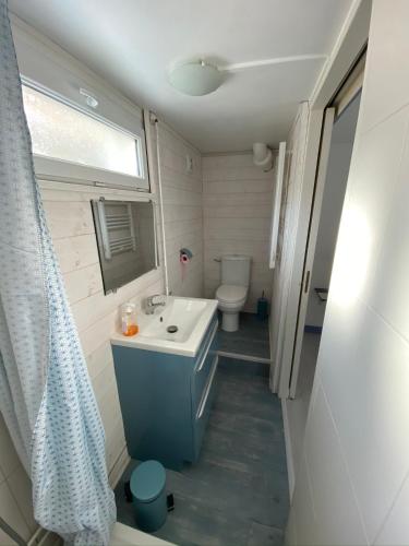 une salle de bain avec un lavabo et des toilettes dans l'établissement CENTRE CHATELAILLON GRAND T2** AVEC COUR 100mPLAGE, à Châtelaillon-Plage