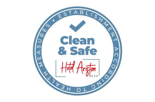 a vector illustration of a clean and safe label at Hotel Ariston in Bolzano