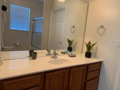 a bathroom with a sink and a large mirror at 403 Top Lake View-Disney, Universal/Convention Center in Orlando