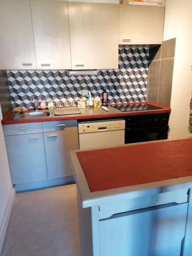 une cuisine avec un évier et une cuisinière dans l'établissement l'Argentiere, à La Londe-les-Maures