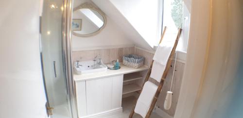 a bathroom with a sink and a mirror at Fairhaven in Betws-y-coed