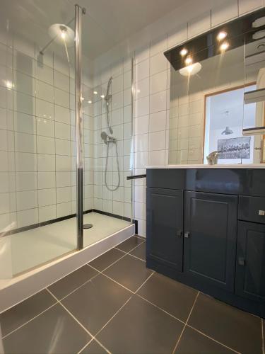 une salle de bain avec une douche, un lavabo et une baignoire dans l'établissement MAISON *** AVEC COUR 3KM PLAGE ET LA ROCHELLE, à Saint-Vivien