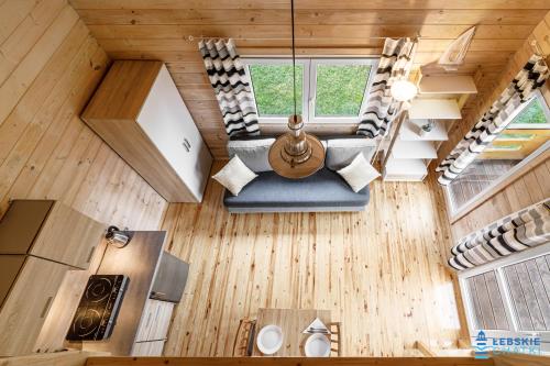 an overhead view of a living room in a tiny house at Łebskie Chatki in Łeba
