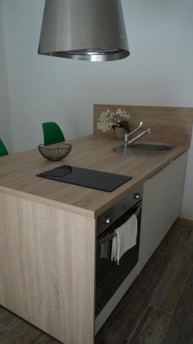 - une cuisine avec un comptoir et un évier dans l'établissement Les palmiers - Vacation Home, à Saint-Xandre