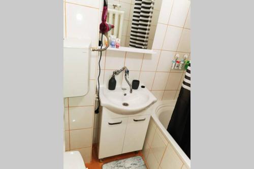 ein Bad mit einem Waschbecken und einem Spiegel in der Unterkunft Studio apartman Bruno in Zagreb