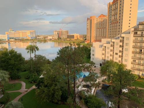 a view of a city with a river and buildings at 18-Universal and Heart of International Dr in Orlando