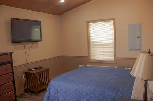 a bedroom with a bed and a flat screen tv at Tumbleweed Lodge - No Smoking, No Pets in Monahans