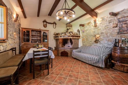 a living room with a couch and a fireplace at Apartmani Antonija in Vozilići