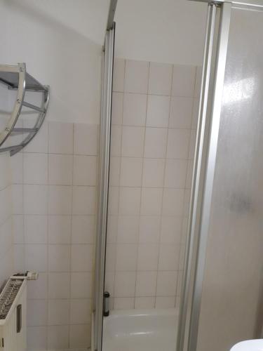 a bathroom with a shower and a toilet at Ferienwohnung in Glindow