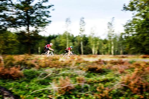 two people riding bikes in a field at Stadshotel Rijssen in Rijssen