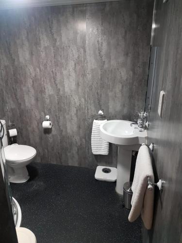 a bathroom with a sink and a toilet at Stafford apartments in Stafford
