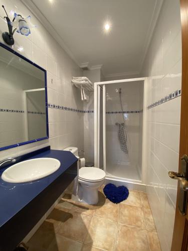 a bathroom with a sink and a toilet and a shower at Posada de Seña in Seña