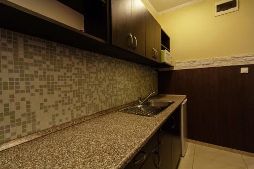 a kitchen with a sink and a counter top at Bella Villa in Siófok