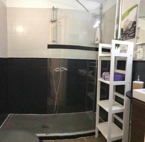 a shower with a glass door in a bathroom at Studio 1 Hab in Pájara