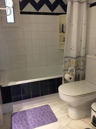 トレビエハにあるAldea del Mar bl.24のバスルーム(トイレ、紫の敷物付)