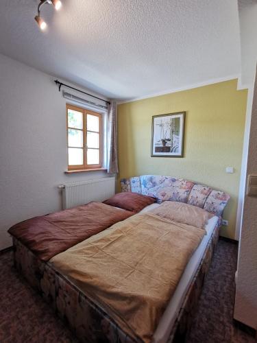 a bedroom with a large bed in a room at Ferienwohnung "Am Saalehaken" in Gössitz