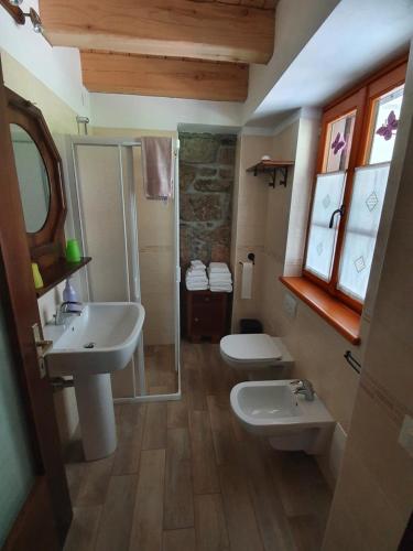 a bathroom with two sinks and a shower at Buine Tiere in Cercivento