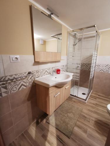 a bathroom with a sink and a shower at Casa Curnet in Balme