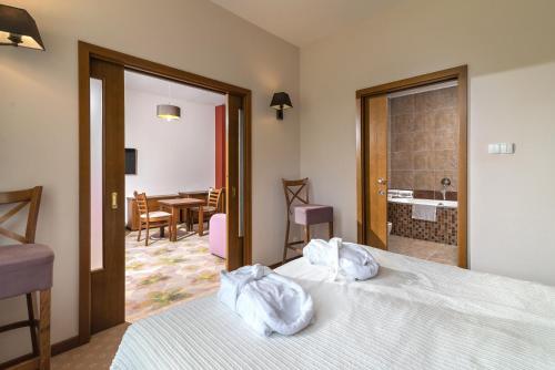 Katil atau katil-katil dalam bilik di Ostrzyce Spa