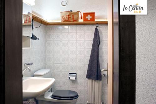 ein kleines Bad mit WC und Waschbecken in der Unterkunft Immeuble Le Cervin in Les Collons