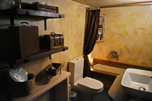 uma pequena casa de banho com WC e lavatório em Agiaz' em Arachova