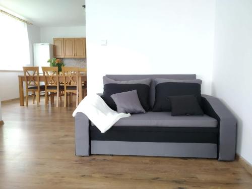 ein Wohnzimmer mit einem Sofa und einem Esszimmer in der Unterkunft RAMAR in Bodzentyn