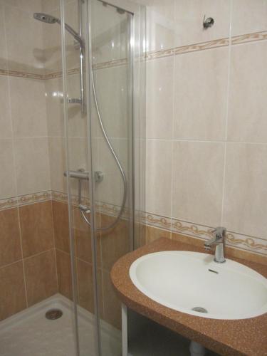 y baño con lavabo y ducha. en Oursons 1, en Arette