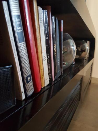 a book shelf filled with books and a bunch thereof at Dar Doudi in Sousse
