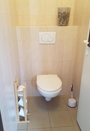 a bathroom with a toilet in a small room at Na samotě u lesa -Rasovna in Mšecké Žehrovice