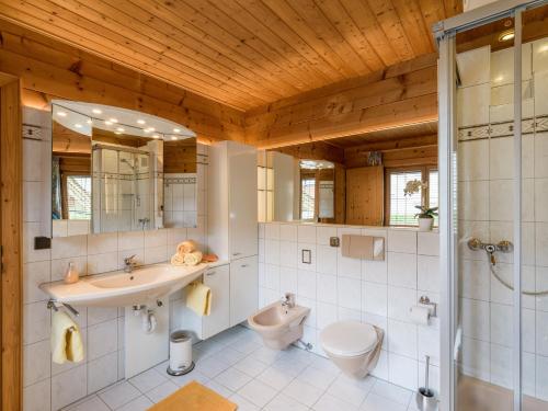 ヴェステンドルフにあるChalet Berta Appartementのバスルーム(洗面台、トイレ、シャワー付)