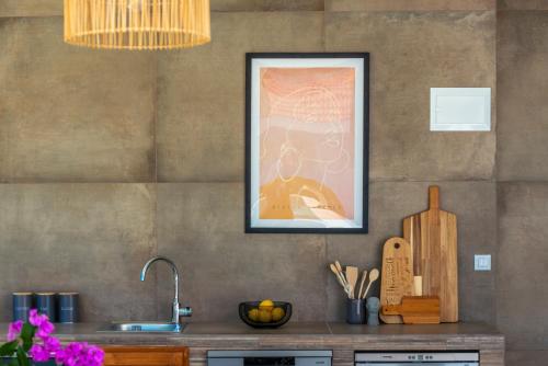 une photo accrochée sur un mur au-dessus d'un comptoir de cuisine dans l'établissement Villa Jelena, à Mlini