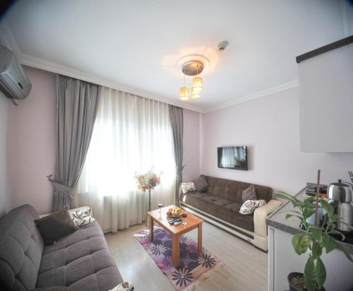 a living room with a couch and a table at Feyza Apart in Istanbul