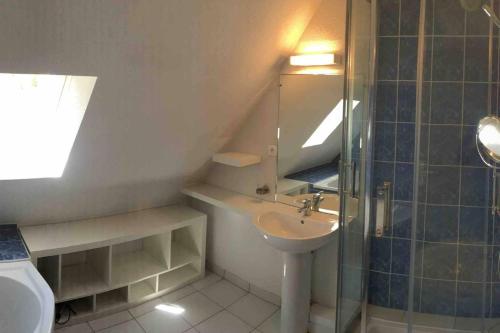 a bathroom with a sink and a shower and a toilet at Chalet Étoile des neiges in Barèges