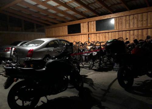 a group of motorcycles parked in a garage at Hotel Hoxter Am Jakobsweg in Höxter