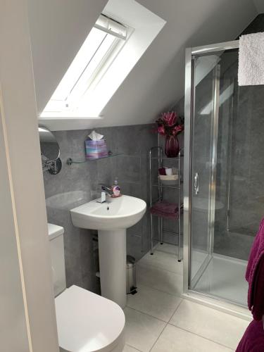 a bathroom with a sink and a shower at River cottage in Fort William