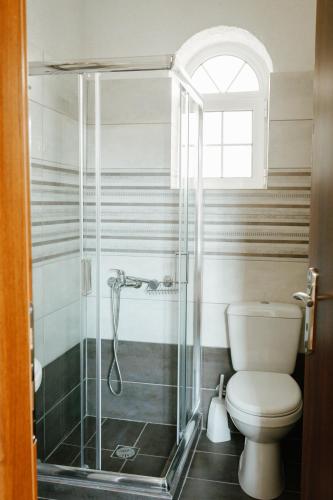 a bathroom with a shower and a toilet at Konaki Apartments in Maleme