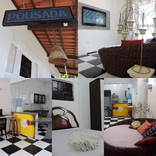 a collage of photos of a bedroom and a kitchen at CASA DE LA ABUELA in Quixeré