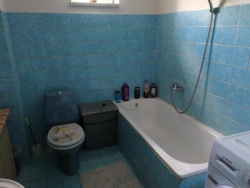 a bathroom with a tub, toilet and sink at Penzion u krbu in Loket