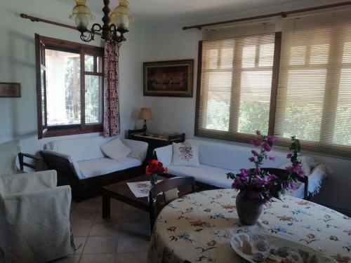 a living room with a couch and a table at Hristos house in Toroni