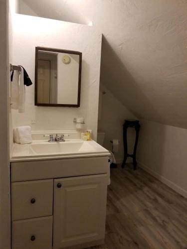 a bathroom with a sink and a mirror at Lily Creek Lodge in Dahlonega
