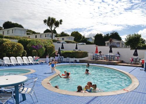 un grupo de niños jugando en una piscina en Fishguard Holiday Park en Fishguard
