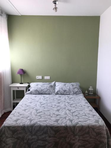 1 dormitorio con cama y pared verde en Atiko 15, en Gijón