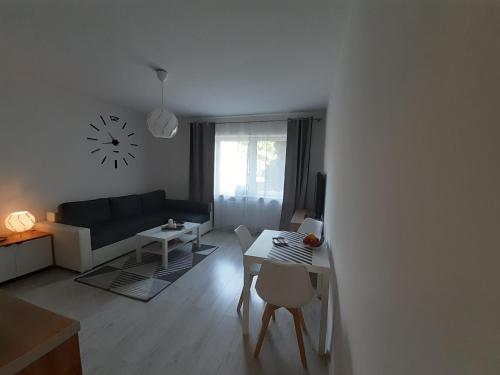 a living room with a couch and a table at Apartamenty Lewa in Łódź