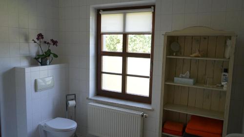 uma casa de banho com um WC e uma janela em Rittergut zu Groitzsch em Jesewitz