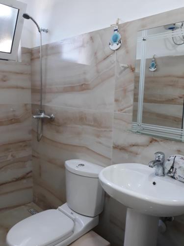 a bathroom with a toilet and a sink at Blue Coral apartament in Velipojë