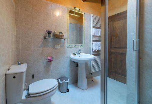 a bathroom with a toilet and a sink and a shower at Monastero San Silvestro in Cortona