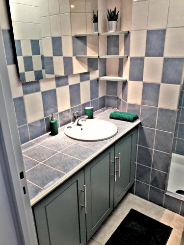 La salle de bains est pourvue d'un lavabo et d'un mur carrelé. dans l'établissement Casterneau3, à Nantes