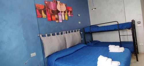 a blue bedroom with a bunk bed with blue walls at B&B SanRock in Cuneo