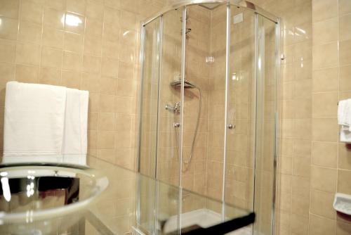 a woman in a shower in a bathroom at Forum Palace Hotel in Cassino