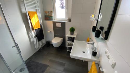 a small bathroom with a sink and a toilet at eifelbleibe in Monschau